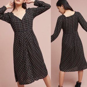 ANTHROPOLOGIE Annie Plaid Midi Dress Black {X15}